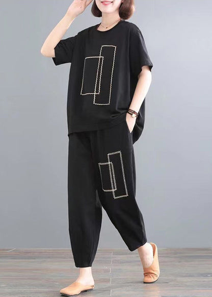 Cotton Summer Classy Oversized Outfits Black Piece Two Set FashionChic