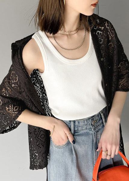 Out Oversized Hollow Summer Lace Classy Black Shirts FashionChic