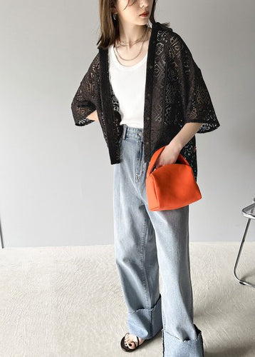 Out Oversized Hollow Summer Lace Classy Black Shirts FashionChic