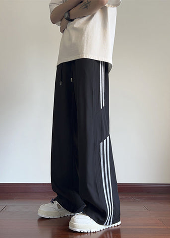 Spring Classy Black Pants Oversized Mens Striped Cotton FashionChic