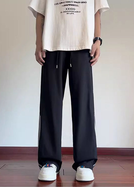 Spring Classy Black Pants Oversized Mens Striped Cotton FashionChic