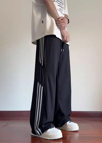Spring Classy Black Pants Oversized Mens Striped Cotton FashionChic