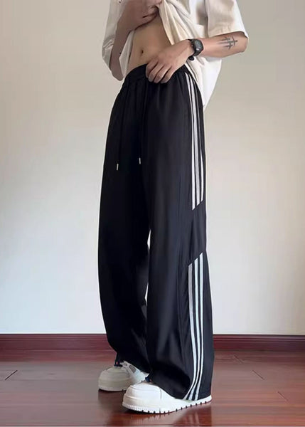 Spring Classy Black Pants Oversized Mens Striped Cotton FashionChic