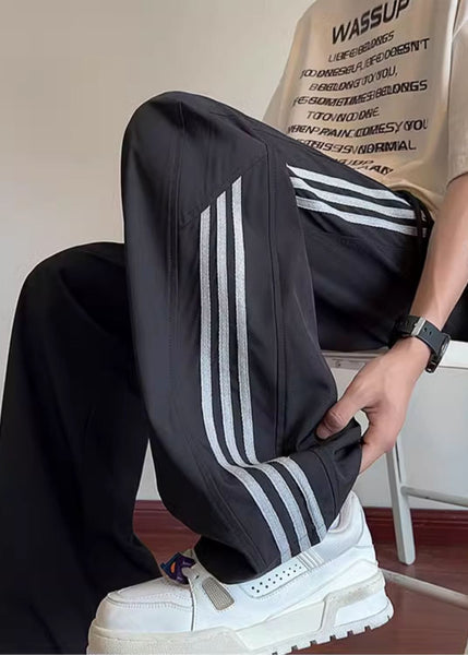 Spring Classy Black Pants Oversized Mens Striped Cotton FashionChic