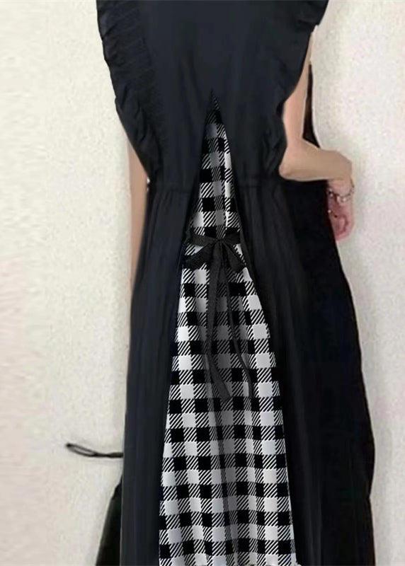 Sleeveless Black Classy Patchwork Ruffled Cotton Dress Tunic FashionChic