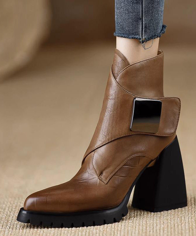 Classy Black Splicing Chunky Heel Ankle Boots TE016 ABC