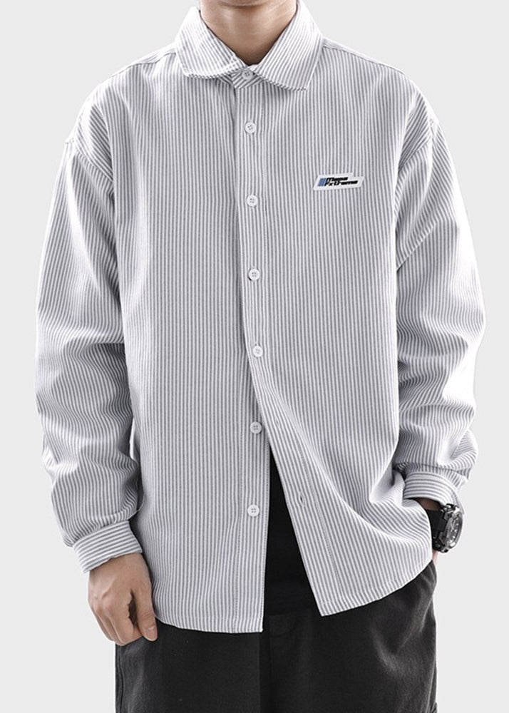 Button Shirts Striped Spring Men Classy Black Cotton FashionChic