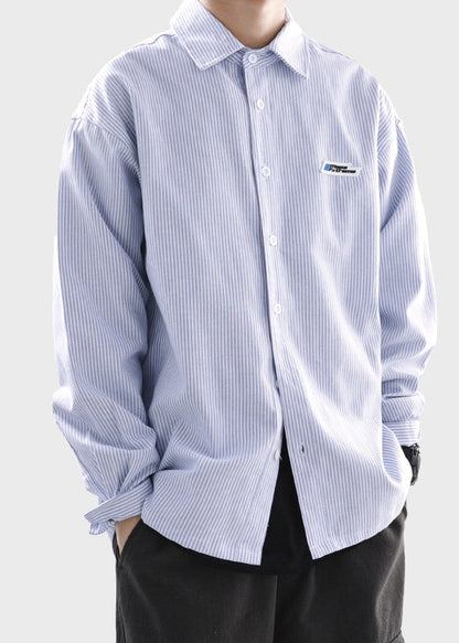 Button Shirts Striped Spring Men Classy Black Cotton FashionChic