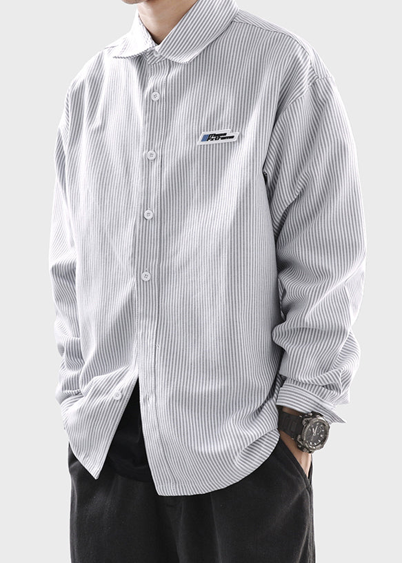 Button Shirts Striped Spring Men Classy Black Cotton FashionChic