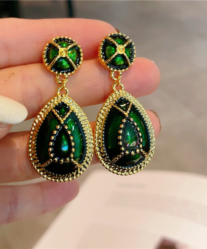 Classy Blackish Green Sterling Silver Overgild Enamel Water Drop Drop Earrings QZ020 JEW-EAR241023