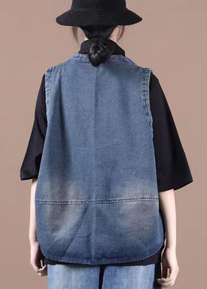 Classy Blue Button Pockets Patchwork Fall Denim Waistcoat QS058 WT-WG-VTP210914