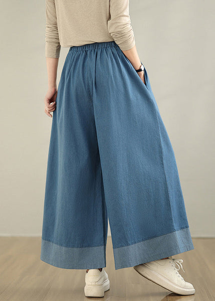 Pants Leg Denim Wide Waist Classy Elastic Summer Blue FashionChic