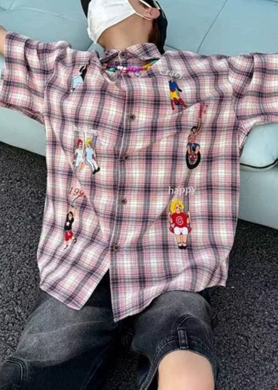 Shirts Cotton Plaid Print Half Button Classy Blue Men's Sleeve FashionChic