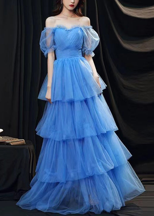 Classy Blue Ruffled Layered Patchwork Tulle Party Dresses Summer ZL067 SH-LF-SDL240621