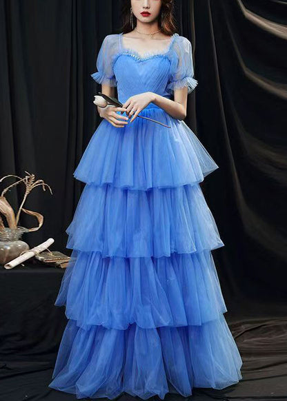 Classy Blue Ruffled Layered Patchwork Tulle Party Dresses Summer ZL067 SH-LF-SDL240621