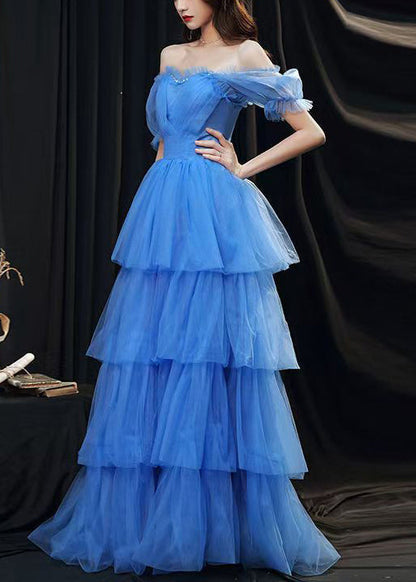 Classy Blue Ruffled Layered Patchwork Tulle Party Dresses Summer ZL067 SH-LF-SDL240621