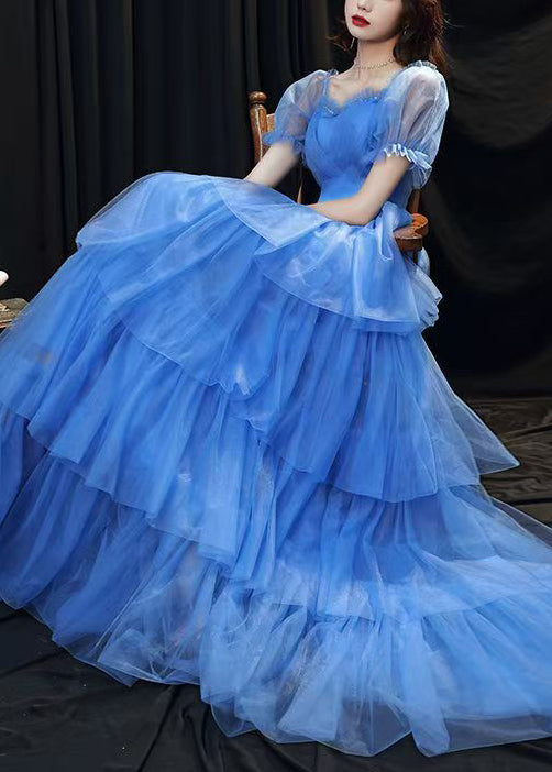 Classy Blue Ruffled Layered Patchwork Tulle Party Dresses Summer ZL067 SH-LF-SDL240621