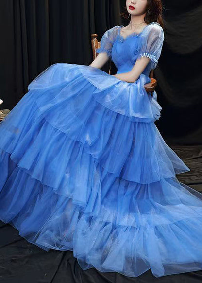 Classy Blue Ruffled Layered Patchwork Tulle Party Dresses Summer ZL067 SH-LF-SDL240621