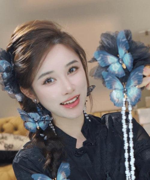Fabric Pearl Blue Hairpin Tassel Classy Zircon FashionChic