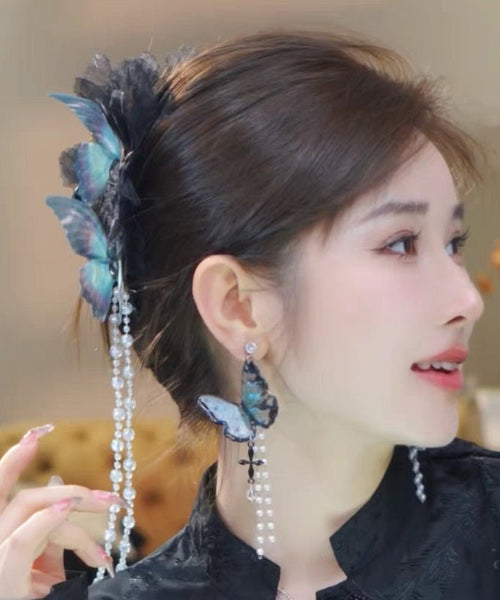 Fabric Pearl Blue Hairpin Tassel Classy Zircon FashionChic