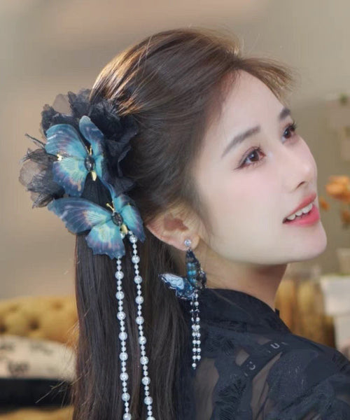 Fabric Pearl Blue Hairpin Tassel Classy Zircon FashionChic