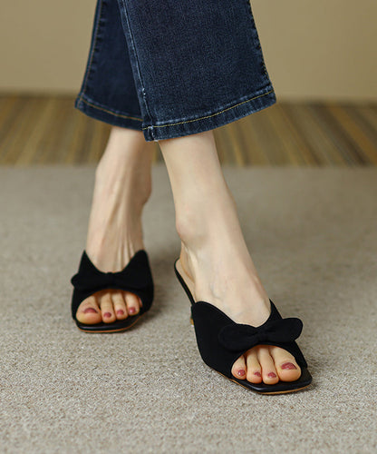 Classy Bow Splicing High Heel Blue Suede Slide Sandals AA034 shoe-CS240815