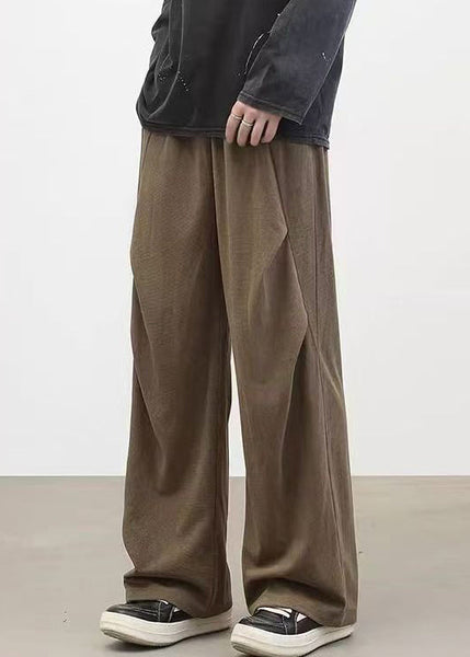 Classy Brown Cinched Solid Warm Fleece Corduroy Mens Pants Spring RM041 ABC