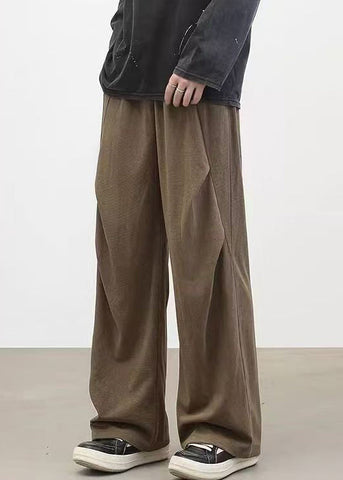 Classy Brown Cinched Solid Warm Fleece Corduroy Mens Pants Spring RM041 ABC