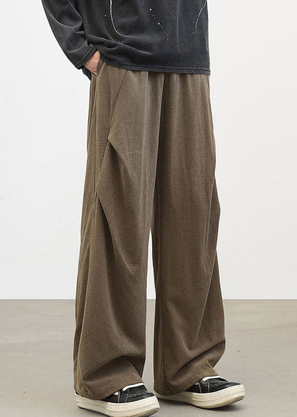 Classy Brown Cinched Solid Warm Fleece Corduroy Mens Pants Spring RM041 ABC