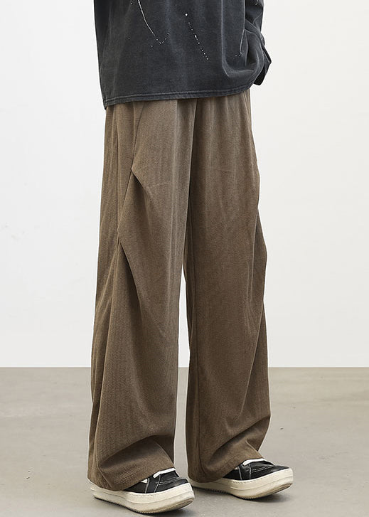 Classy Brown Cinched Solid Warm Fleece Corduroy Mens Pants Spring RM041 ABC