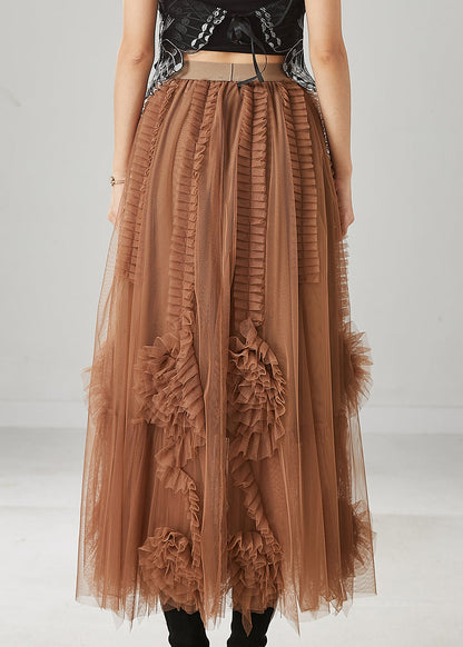 Classy Brown Ruffled Stereoscopic Floral Tulle Skirt Spring YU1063 Ada Fashion