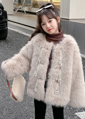 Classy Camel Button Tassel Thick Girls Mink Velvet Coats WinterTG024