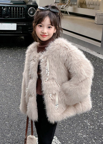 Classy Camel Button Tassel Thick Girls Mink Velvet Coats WinterTG024