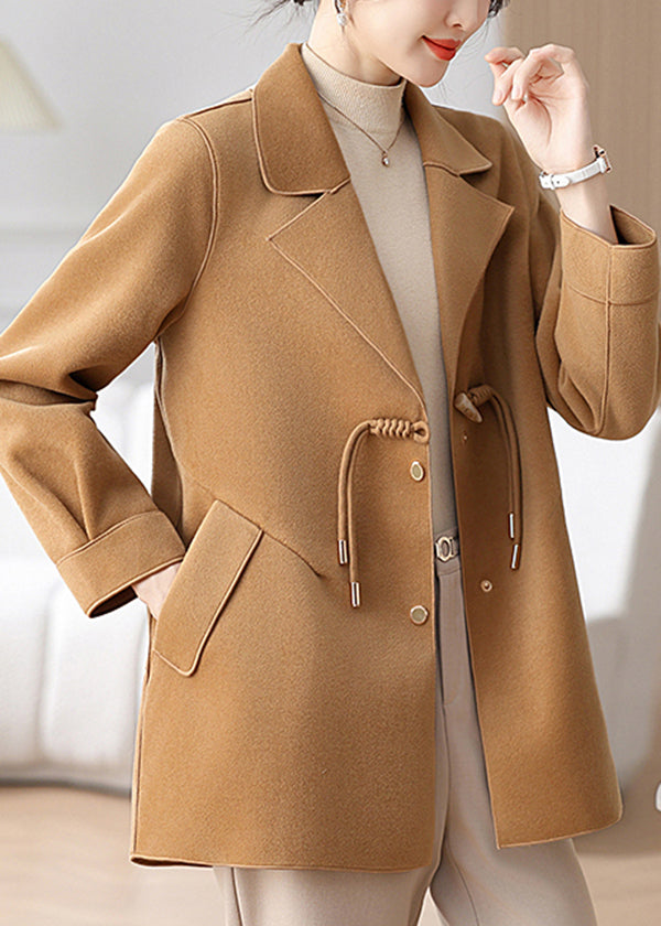 Classy Camel Notched Tassel Pockets Woolen Coat Winter RS028 ABC