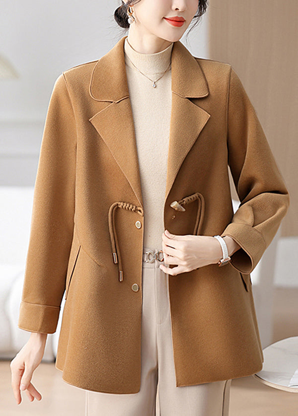 Classy Camel Notched Tassel Pockets Woolen Coat Winter RS028 ABC