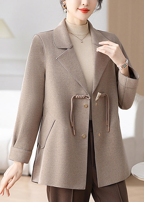 Classy Camel Notched Tassel Pockets Woolen Coat Winter RS028 ABC