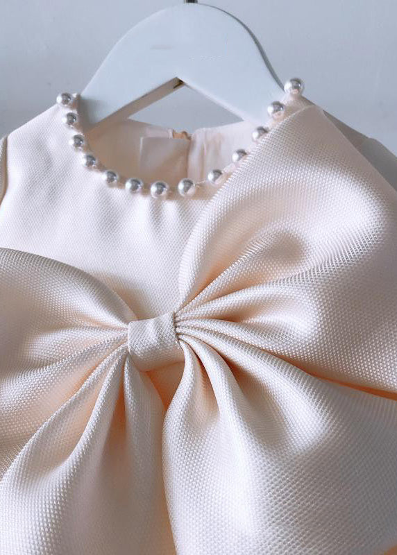 Classy Champagne Patchwork Bow Tulle Kids Long Dress Spring YS041 ABC