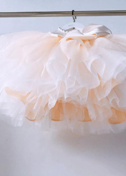 Classy Champagne Patchwork Bow Tulle Kids Long Dress Spring YS041 ABC
