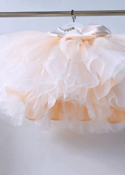 Classy Champagne Patchwork Bow Tulle Kids Long Dress Spring YS041 ABC