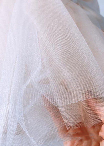 Classy Champagne Patchwork Bow Tulle Kids Long Dress Spring YS041 ABC