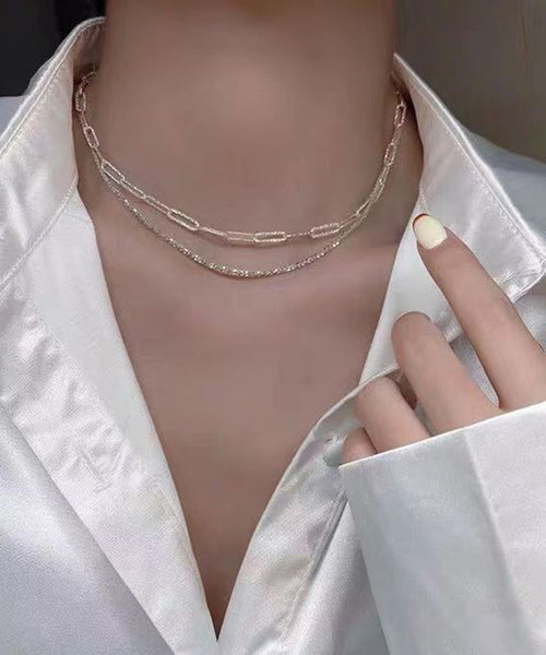 Classy Champagne Sterling Silver Two Piece Set Necklace PO016 JEW-TPIEC240729