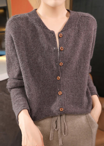 Classy Coffee O Neck Button Woolen Coats Spring TF022