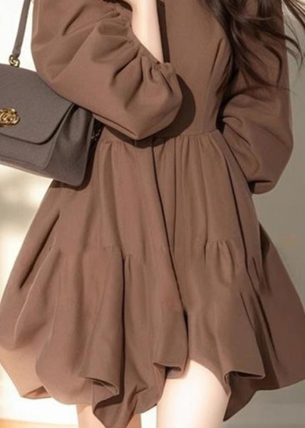 Collar Pan Classy Dress Coffee Mid Button Patchwork Half Peter FashionChic