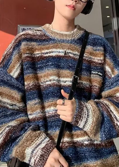 Classy Coffee Striped Cozy Knit Sweaters Men Fall QH016 MENSW241019