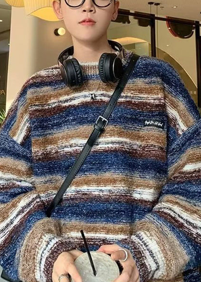 Classy Coffee Striped Cozy Knit Sweaters Men Fall QH016 MENSW241019