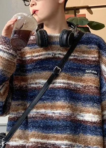 Classy Coffee Striped Cozy Knit Sweaters Men Fall QH016 MENSW241019