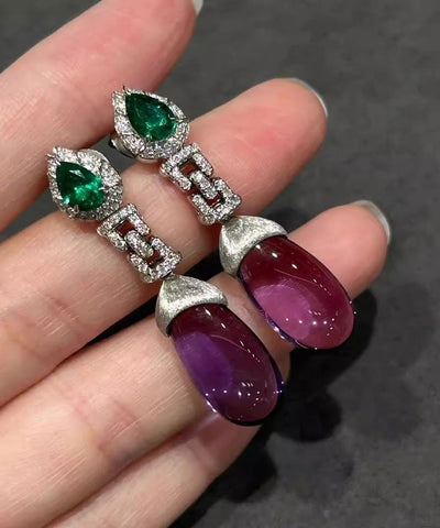 Alloy Gem Earrings Stone Colorblock Crystal Drop Classy Zircon FashionChic