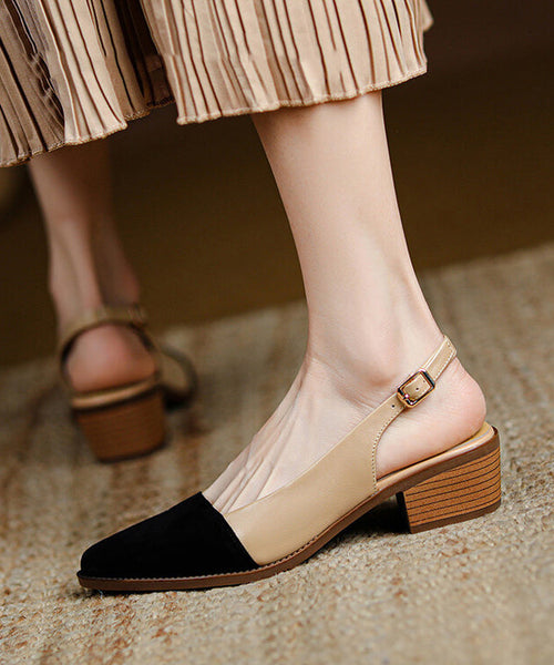 Leather Splicing Beige Pointed Toe Sandals Classy Cowhide FashionChic