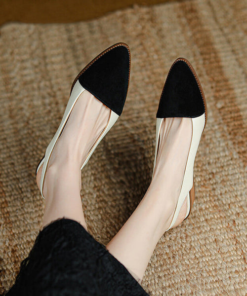 Leather Splicing Beige Pointed Toe Sandals Classy Cowhide FashionChic