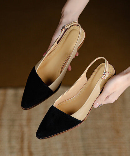 Leather Splicing Beige Pointed Toe Sandals Classy Cowhide FashionChic